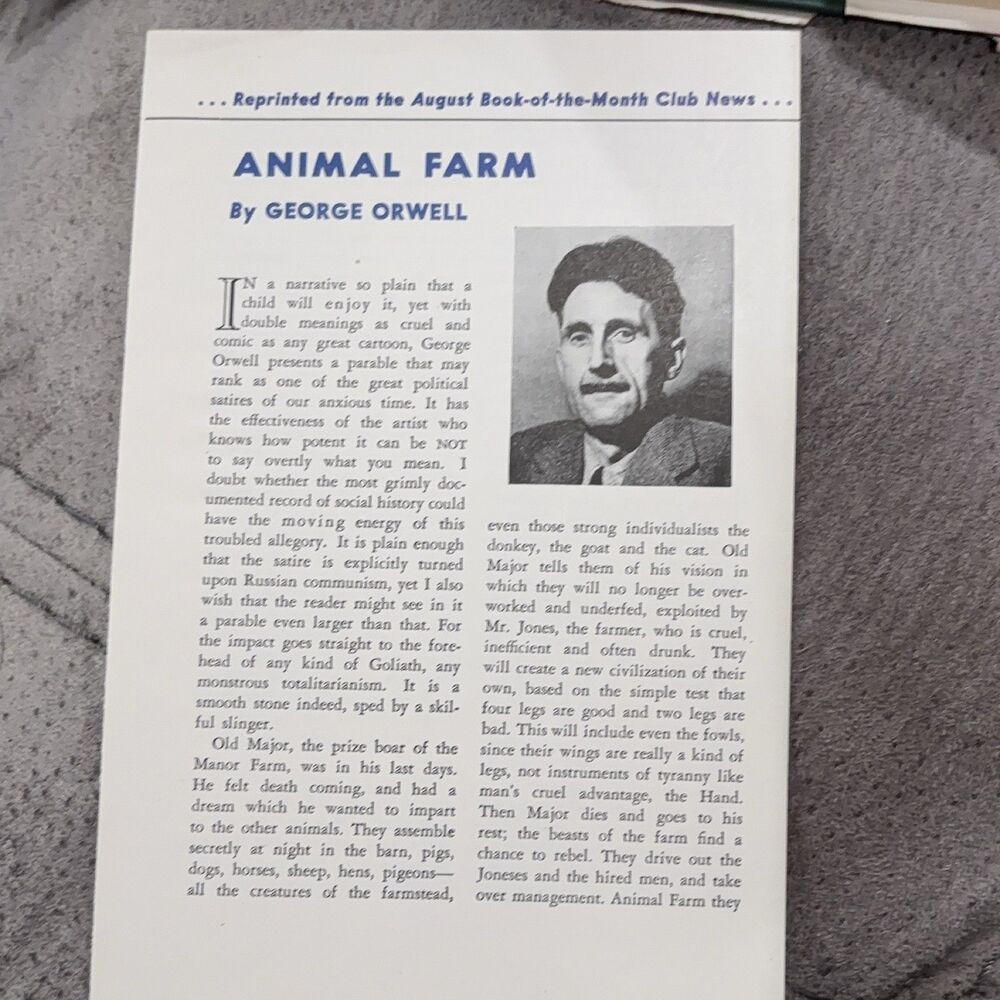 Animal Farm George Orwell 1946 1st Edition book of month HC DJ Harcourt Brace - Picture 13 of 16